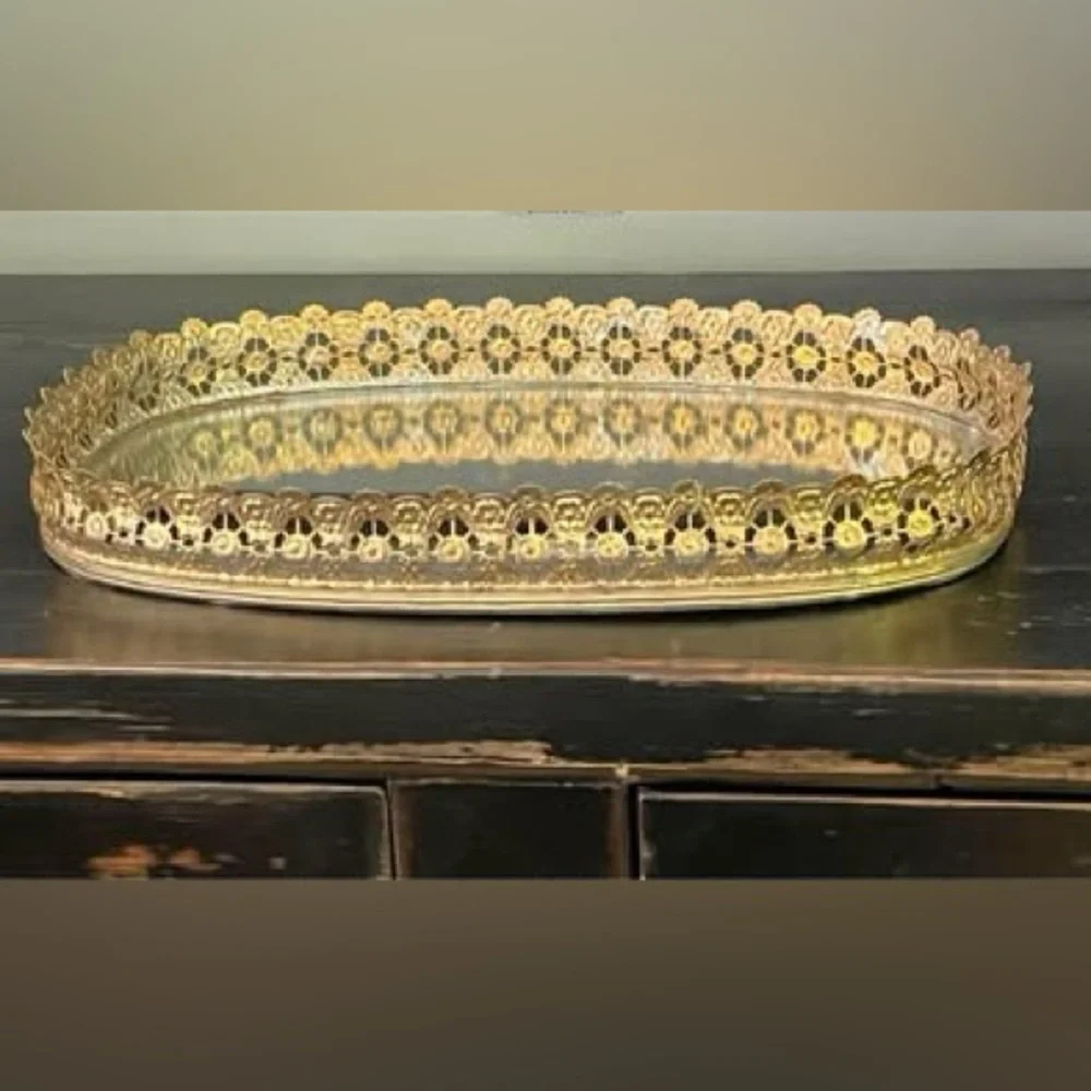 Vintage Brass finished vanity tray mirrored Tray
